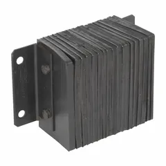 Laminated-rubber dock bumper for protecting loading dock walls and vehicles from impact during truck backing and loading. Bumper measures 10 in x 16 1/4 in x 6 in with 4 mounting holes for secure installation. Rubber construction absorbs energy to reduce wear on concrete and equipment.