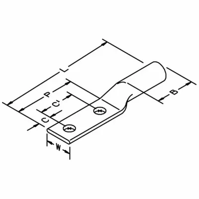 3M Compression Lugs: For 3/0 AWG, Stranded Wire, 1/2 in Stud Size, Long - Two-Hole Compression Lugs