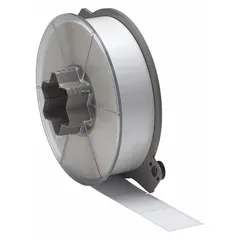 Rectangular flag precut label roll measuring 1 1/2 in x 2 1/2 in, made of white gloss polyester. Each roll contains 2,200 labels. Designed for use with the A5500 printer series and requires SSR6006 ribbon. Suitable for wire, cable, and component identification in industrial labeling applications.