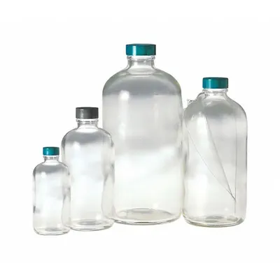 QORPAK Sampling Bottle: 960 mL, Colorless, 33-400, Urea, 12, Polyethylene/PTFE - Safety Coated Narrow Mouth Round Glass Lab Bottles
