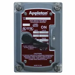 This replacement front cover with switch is designed for tumbler switches in industrial electrical enclosures. The cover is made of malleable iron, providing robust protection in demanding environments. It is part of the Contender series and is suitable for applications requiring a durable switch cover.