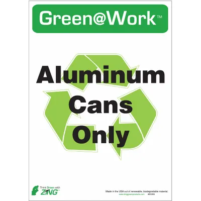 ZING Social Distancing Adhesive Sign: Plastic, Adhesive Sign Mounting, Not Retroreflective - Green@Work: Aluminum Cans Only Signs