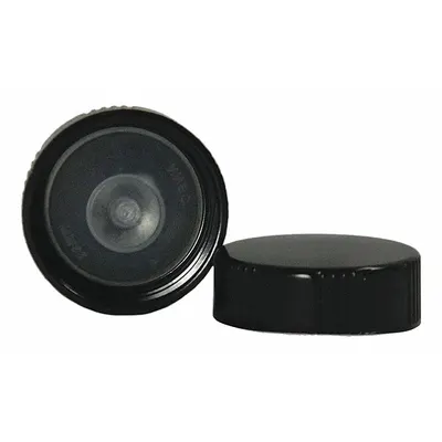 QORPAK Cap: 20 mm Dia, Black, Phenolic, LDPE, 20-400 mm Screw Closure Size - Screw On Caps