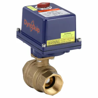 DYNAQUIP CONTROLS Electrically Actuated Two-Way Ball Valve: 1 1/4 in, Brass - Brass Electrically-Actuated Ball Valves