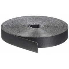 Cut-to-length hook-and-loop cable tie roll in black polyester. Measures 75 ft long by 2 in wide with a 70 lb tensile strength. Used for bundling and securing cables, hoses, and wires in industrial, electrical, and data-center applications.