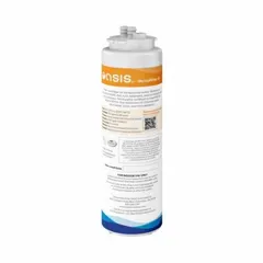 This OASIS replacement filter cartridge uses carbon media to reduce chlorine in drinking water. It has a flow rate of 1.5 gpm and a capacity of 4,750 gallons. The cartridge measures 9 inches in overall height and 3 inches in overall diameter, with a quick-connect design for easy installation in drinking fountains and beverage machines.