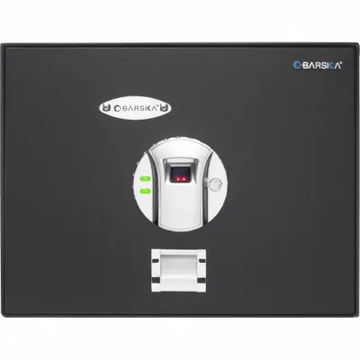 BARSKA Safe: Biometric Lock, 0.23 cu ft Capacity, Steel, 5 in H x 14 3/4 in W x 11 1/4 in D - Free-Standing Security Safes