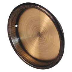This round recessed handle and pull is designed for tray applications. It features a snap-in mounting type and is constructed from steel with an antique brass gold finish. Suitable for use on cabinets, drawers, or panels where a flush, low-profile grip is required.