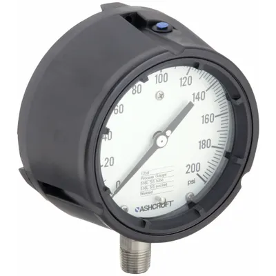 ASHCROFT Process Pressure Gauge: 0 psi to 200 psi, White, 4 1/2 in Dial, 1/2 in NPT Male - All-Stainless Steel Wetted Parts & Casing