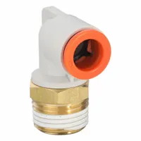 SMC Push-Fit Elbow Fitting: 3/8 in OD x 3/8 in Pipe Size, Push-to-Connect x MNPT, Brass, White (MPN KQ2L11-36AS)
