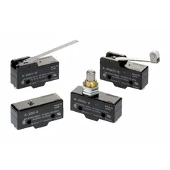Plunger snap-action switch from the Z Series with 1NO/1NC contact configuration. Rated for 15 A at 250 V AC, with screw-type electrical connection. Suitable for position sensing and limit control in industrial machinery and automation systems.