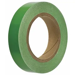 Green solid-color banding tape for pipe identification and color-coding. Made of vinyl, 1 inch wide by 90 feet long (1,080 inches total), non-reflective. Used to mark pipe contents in industrial facilities for safety and compliance.