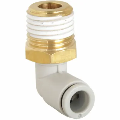 SMC Push-Fit Elbow Fitting: 8 mm OD x 1/8 in Pipe Size, Push-to-Connect x BSPT - Polybutylene & Brass Tube Fittings
