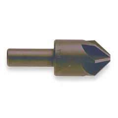 This TiN coated high speed steel countersink features six flutes for smooth finish and reduced chatter. With a 100° included angle, it creates conical recesses for flat-head screws. Body diameter is 1-3/4 in with a 3/4 in shank. Suitable for chamfering and deburring holes in metalworking applications.