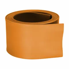 Standard heat shrink tubing with 3 in inner diameter before shrinking and 1.5 in after shrinking. Orange color for circuit identification. 4 ft length. Used for insulating and protecting electrical cables and connections in industrial wiring, panel building, and maintenance.