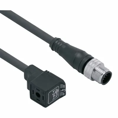 IFM Patch cable: M12 Male Straight x DIN Form C Industrial, 2 m Cable Lg, PUR - DIN Form Industrial C Solenoid Connector x M12 Cordsets