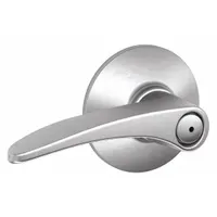 Privacy lever lockset for interior doors requiring locking privacy, such as bathrooms or bedrooms. ANSI F76 function, satin chromium-plated brass finish, Manhattan style. ADA compliant; not ligature-resistant
