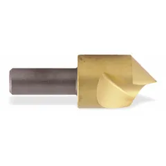 This KEO countersink features a 120° included angle and a single-flute design for fast, chatter-free cutting. The TiN-coated high-speed steel construction provides wear resistance for extended tool life. It is used to create conical recesses for flat-head screws and to deburr holes in metalworking and machining applications.
