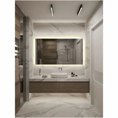 KETCHAM Bathroom Mirror: Rectangular, Glass, 36 in Overall Ht, 60 in Overall Wd - Lighted Vanity Bathroom Mirrors