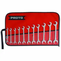 PROTO Open End Wrench Set: Alloy Steel, Chrome, 11 Tools, 9 mm to 19 mm Range of Head Sizes (MPN J3100M)