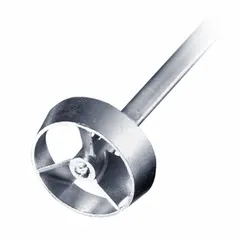 This overhead stirrer impeller features a ringed blade design for efficient mixing and agitation of fluids. Constructed entirely from stainless steel, including blade and shaft, it offers corrosion resistance. The 1/4 in shaft diameter fits compatible overhead stirrers. Suitable for general laboratory mixing applications.