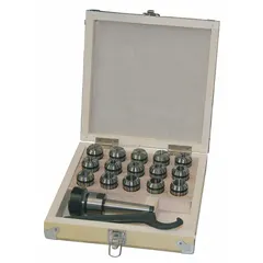 This 10-piece ER25 collet set covers a size range from 3/32 in to 5/8 in, designed for precision toolholding in machining operations such as milling, drilling, and reaming. The inch-standard collets securely grip cutting tools to maintain concentricity and reduce runout.