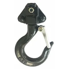 This bottom hook assembly is a replacement component for Dayton lever chain hoists. It includes a safety latch and supports a 1,000 lb load capacity. Suitable for use in industrial maintenance, manufacturing, and material handling applications.