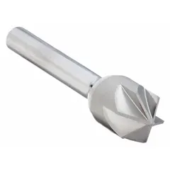 This six-flute countersink is designed for creating smooth, countersunk holes in metal and other materials. The 100° included angle accommodates flat-head screws for flush mounting. Carbide construction provides wear resistance for industrial metalworking applications.