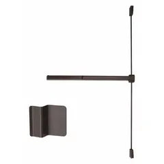 This surface vertical rod push bar is constructed of bronze and includes a touchbar and dummy pull. Designed for doors up to 4 ft wide, it is used as an exit device in commercial buildings, schools, and hospitals to provide safe egress.