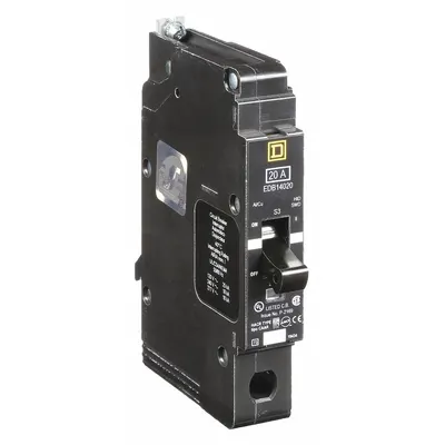 SQUARE D Miniature Circuit Breaker: 20 A, 277V AC, Single Phase, 18kA at 120/240V AC - EDB & EGB Series, Bolt-On Square D Miniature Circuit Breakers