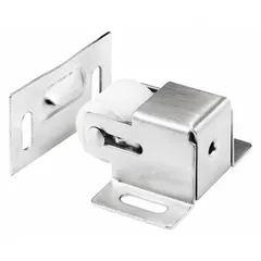 This hanging door roller from PRIME-LINE measures 1 3/4 inches in length and 1 7/16 inches in width, with a maximum weight capacity of 5 pounds. It is designed for use in lightweight sliding door applications such as cabinet doors, small closet doors, or interior partition panels where smooth, low-load operation is required.