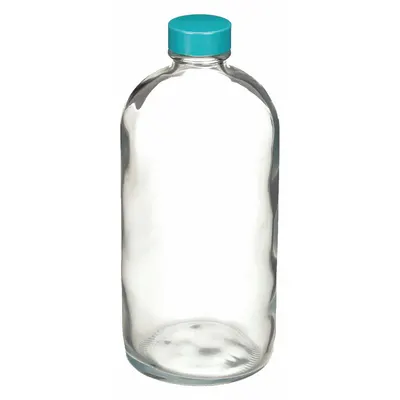QORPAK Sampling Bottle: 480 mL, Colorless, 28-400, Urea, 12, Polyethylene/PTFE - Safety Coated Narrow Mouth Round Glass Lab Bottles