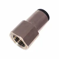 This LEGRIS adapter connects 1/4 in OD tubing to a 3/8 in FNPT port. It features a push-to-connect design for tool-free installation and is made of nickel-plated brass with a silver finish. Suitable for pneumatic or fluid systems requiring secure, leak-free joints
