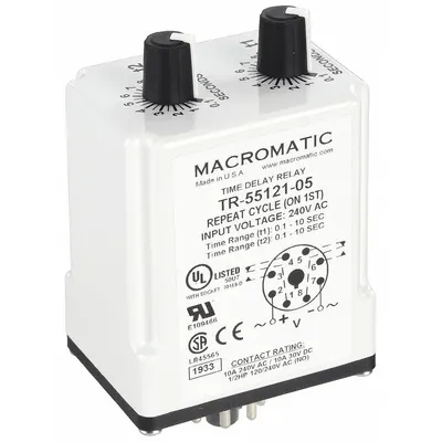 MACROMATIC Single Function Time Delay Relay: Socket Mounted, 240V AC, 10 A - Socket-Mounted Relays