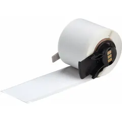 Vinyl wraparound label, black on white, measuring 6 in x 1 1/2 in, designed for permanent identification of wires and cables with a 1.87 in diameter. Compatible with BMP61 printer series; requires M7-R6200 ribbon. Suitable for industrial electrical and control panel applications.