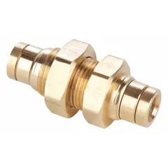 Brass push-to-connect union fitting with 1/4 in OD x 1/4 in OD tube size. Push-to-Connect x Push-to-Connect ends enable tool-free assembly for pneumatic and air brake systems. Suitable for connecting two tubes in compressed air lines.