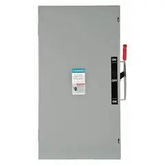 Non-fusible safety switch rated 200 A, single phase, 240V AC. Housed in a galvanized steel enclosure for indoor use. Provides a disconnection point for electrical circuits in industrial and commercial applications.