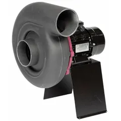 Direct-drive blower with 1/2 hp motor, 115/230V AC single-phase power, and CCW rotation. Includes drive pack. Totally enclosed motor housing. Suitable for ventilation and exhaust in corrosive environments.