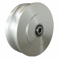 U-groove wheel designed for industrial track systems such as overhead cranes, conveyors, and automated guided vehicles. Wheel diameter 6 in, width 2 in, for 1/2 in axle size, load capacity 1,125 lb.