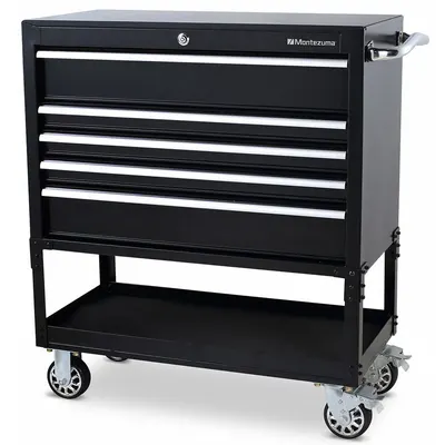 MONTEZUMA Tool Utility Cart: Black, 36 11/16 in Wd, 18 1/8 in Dp, 35 15/16 in Ht - Light-Duty Tool Utility Carts with Drawers