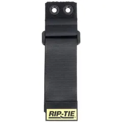 Hook-and-loop cable tie with brass grommets for secure mounting. 16-inch length, 2-inch width, 90 lb tensile strength, max bundle diameter 4.00 inches. Black, 10-pack. Suitable for bundling and organizing cables, hoses, or wires in electrical and industrial settings.