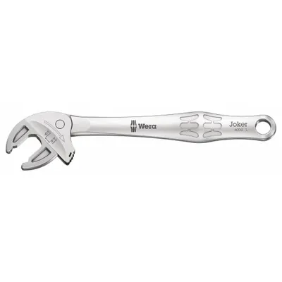 WERA Adjustable Wrench: Steel, Satin Chrome, 8 13/16 in Overall Lg - Ratcheting Lever-Locking Adjustable Wrenches