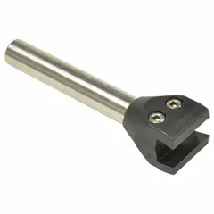 Aluminum conveyor guide clamp designed for use with MT12 tubes. Secures and positions guide rails in automated material handling and assembly lines. No bracket hole. Part of sensor and conveyor rail mounting kit components.