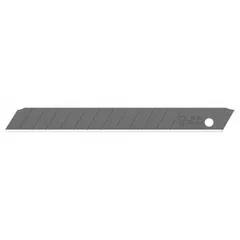 Straight-edge standard-tip replacement snap-off blade with 13 segments. Blade width 3/8 in, thickness 0.02 in. Pack of 50. For cutting cardboard, paper, vinyl, and thin plastics in packaging, warehousing, and light industrial trimming.