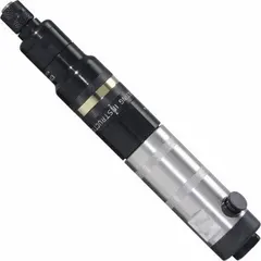 This heavy-duty inline air screwdriver features a 1/4 in capacity and 800 RPM. Push-to-start operation with variable speed and auto shut-off provides controlled fastening. Suitable for assembly and production tasks requiring consistent torque.