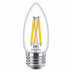LED lamp with B11 bullet shape, clear finish, and E26 medium screw base. Rated 5 W with selectable color temperature of 2200K or 2700K. Suitable for general illumination in compatible E26 fixtures, including decorative and accent lighting applications.