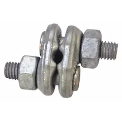 Forged steel fist clip for securing wire rope terminations in industrial rigging. Compatible with 5/16 in rope diameter, with a 5 in rope turnback length. Used in lifting, towing, and overhead handling applications.