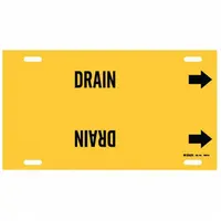 Pipe Marker: Drain, Yellow, Black, Fits 10 to 15 in Pipe O.D., 1 Pipe Markers, With Arrows (MPN 4054-H)