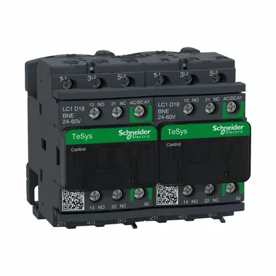 SCHNEIDER Magnetic Contactor: Reversing, 3 Poles, 3NO Contacts, 18 A - Reversing IEC Contactors