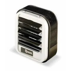 Standard suspended electric unit heater for wall or ceiling mounting. Operates on 480V AC, 3-phase power. Overall dimensions 16 in x 14 in x 7-1/2 in (H x W x D). Suitable for supplemental or primary heating in industrial and commercial spaces.